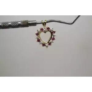 10k Yellow & White Gold REVERSIBLE BLUE & PINK TOPAZ DIA. acc. HEART Pendant