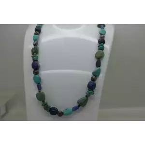 .925 Sterling Silver TURQUOISE & LAPIS LAZULI BEADED necklace 19
