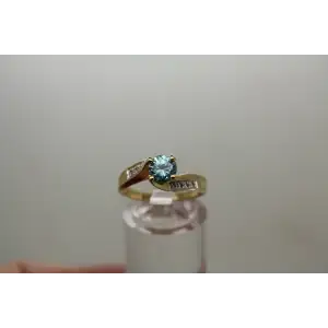 14k Yellow Gold BLUE TOPAZ & DIAMOND accent BYPASS ring size 7
