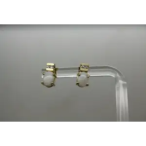 14k Yellow Gold Oval Cut OPAL & DIAMOND STUD STYLE earrings