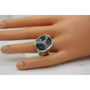 SILPADA .925 S.S. WAVY FELDSPAR BLACK GREY BLUE STONE ring size 10.5