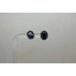 PANDORA ALE .925 S.S. BLUE & WHITE STONES OVAL HALO studs #