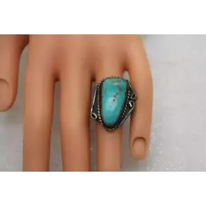 .925 Sterling Silver ROPE DESIGN OLD PAWN TURQUOISE RING size 5.5