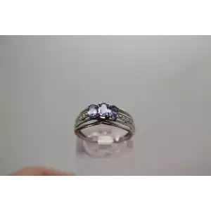 10k White Gold TANZANITE 3 STONE with Diamond Accent size 6.75