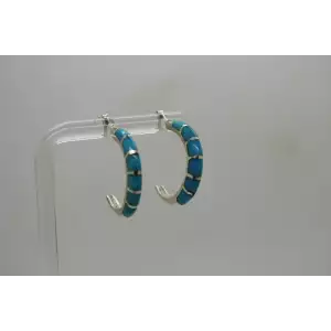 .925 S.S. MEXICO TURQUOISE CHANNEL INLAY HOOP earrings