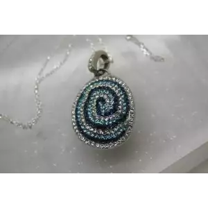 .925 Sterling Silver Pave BLUE & WHITE RHINESTONE SWIRL necklace 18