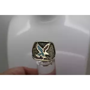 Vintage .925 S.S. TURQUOISE CORAL INLAY EAGLE ring size 10.5