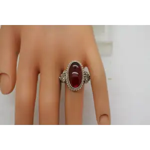 .925 S.S. ELONGATED RED STONE SOUTHWESTERN DESIGN ring size 9.75 #