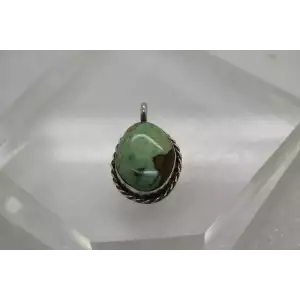 .925 Sterling Silver Rope Design Bezel set GREEN TURQUOISE pendant