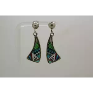 ZUNI JM .925 S.S. MULTI GEMSTONE MOSAIC INLAY Dangle Earrings