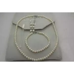 STAUER .925 S.S. CHAMPAGNE PEARL NECKLACE, BRACELET, EARRINGS SET