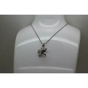 .925 S.S. Textured & Shiny PLUMERIA FLOWER PENDANT necklace 18