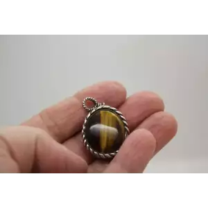 .925 Sterling Silver REVERSIBLE CARNELIAN & TIGER'S EYE Pendant