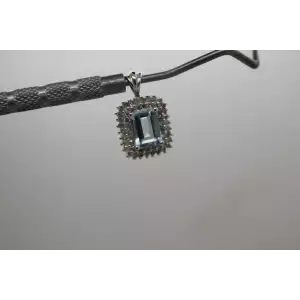 10k White Gold AQUAMARINE & .50ctw DIAMOND DOUBLE HALO pendant