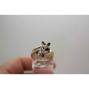 10k Yellow Gold Marquise Cut BLUE TOPAZ & DIAMOND CLUSTER ring size 7.75