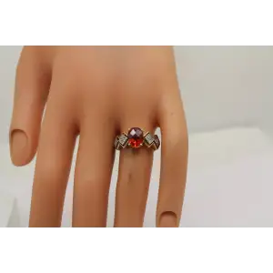 10k Y.G. Oval Cut ORANGE STONE & DIAMOND acc. ring size 8 #