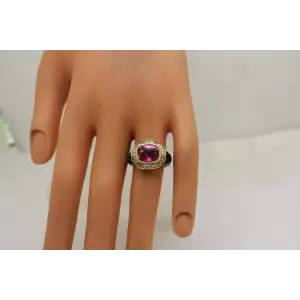 HAGGAI JEWELERS 14k Y.G. BLACK ENAMEL PINK TOPAZ .40ctw DIAMOND ring
