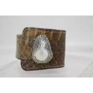 SNAKE SKIN LEATHER .925 S.S. BAROQUE PEARL MARCASITE BELT DESIGN