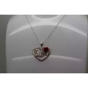 Signed SU .925 S.S. #1 MOM ENAMEL RED ROSE HEART necklace 18