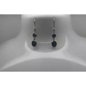 Signed STS .925 Sterling Silver BLUE OPAL DOUBLE OVAL DANGLE earrings