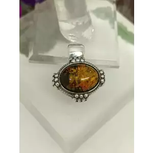 Honey Cognac Baltic Amber Oval Cabochon 925 Sterling Silver Pendant