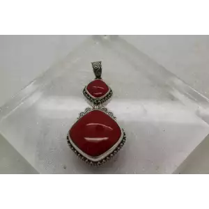 Signed BC .925 S.S. Large RED CORAL SOUTHWESTERN DANGLE pendant