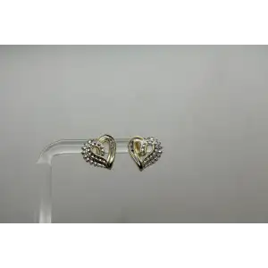 SUN gold over .925 S.S. DIAMOND SWIRL OPEN HEART DESIGN STUD earrings