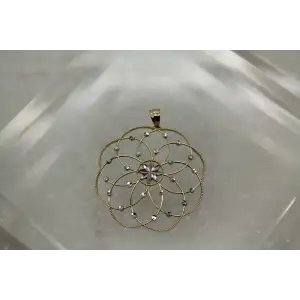 Signed GD 14k Y.G. & W.G. FLOWER LACE OPENWORK DESIGN pendant