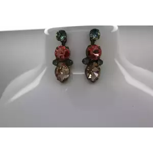 SORRELI Bronze Tone PINK & BLUE CRYSTALS CLUSTER DANGLES