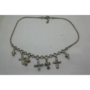 SARDA .925 S.S. CROSSES BIB FRINGE necklace FILIGREE FLORAL