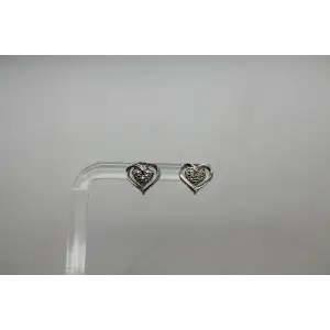 Signed A .925 S.S. STUDDED  w/ DIAMOND ACCENT HEART STUD earrings