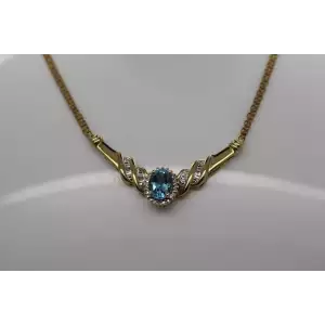 Signed SUN gold over .925 Sterling Silver BLUE TOPAZ & DIAMOND necklace 16