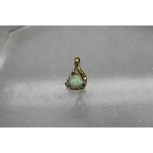 10k Yellow Gold TRILLION CUT OPALITE & WHITE STONE Pendant