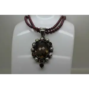.925 S.S. PEARL, GARNET & SMOKY STONE on MAROON FRESHWATER PEARL 20