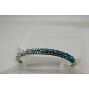.925 S.S. BLUE & WHITE Rhinestones HINGED BANGLE 6 1/2