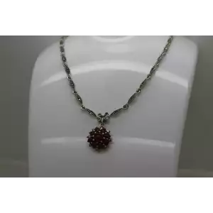 Vtg. .925 S.S. CARNELIAN & MARCASITE FLOWER pend. necklace 18