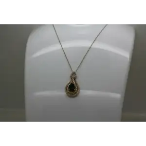 Signed 14k Y.G. EMERALD & DIAMOND TEARDROP pendant necklac 18
