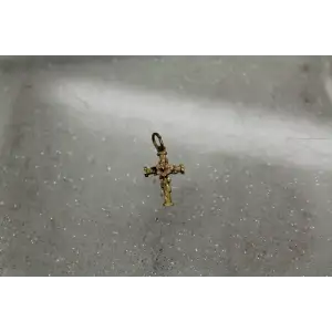 Signed 14k Yellow & Rose Gold FLORAL CROSS DESIGN pendant