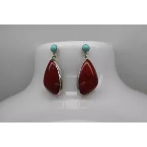 .925 Sterling Silver RED JASPER TURQUOISE SOUTHWESTERN DANGLE earrings