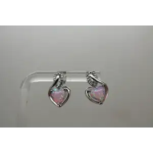 Signed .925 S.S. HEART CUT OPALITE white stone accent HEART earrings