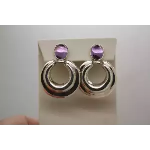 Signed ND .925 Sterling Silver AMETHYST DOORKNOCKER EARRINGS