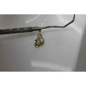 Signed 14k Y.G. OPAL & DIAMOND accent DOUBLE SWIRL pendant