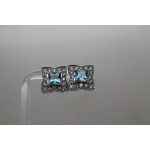 Signed NF .925 S.S. AQUAMARINE & CZ FANCY SQUARE STUD earrings