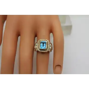 ROSS SIMONS Sterling 14k Y.G. BLUE TOPAZ ring size 6 #