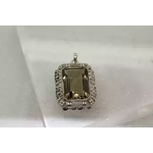 Vtg. .925 S.S. Emerald Cut SMOKY TOPAZ FLORAL BEZEL pendant