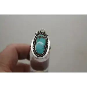 Native American .925 S.S. NAVAJO TURQUOISE ROPE DESIGN ring size 6