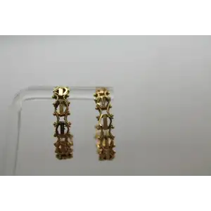 Signed L.G. 14k  Y.G. FANCY LINK DESIGN HOOP earrings 6.60g