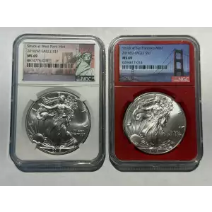 NGC W S MS 69 American Silver Eagle $1 Dollar 2 Coin Set
