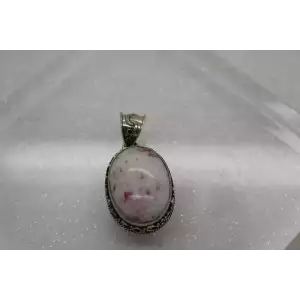 .925 Sterling Silver Bezel Set Large Oval Cut NATURAL CINNABAR FILIGREE pendant