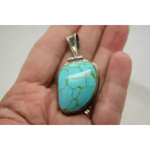 .925 Sterling Silver TURQUOISE & RED JASPER REVERSIBLE PENDANT